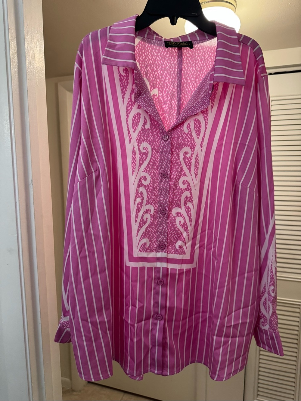 Bob Mackie Pink and White Striped Tunic Button-Down